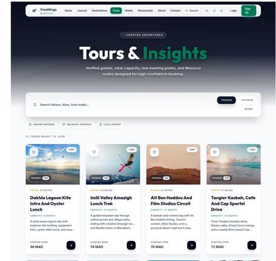 Tour catalogue presenting bookable experiences.