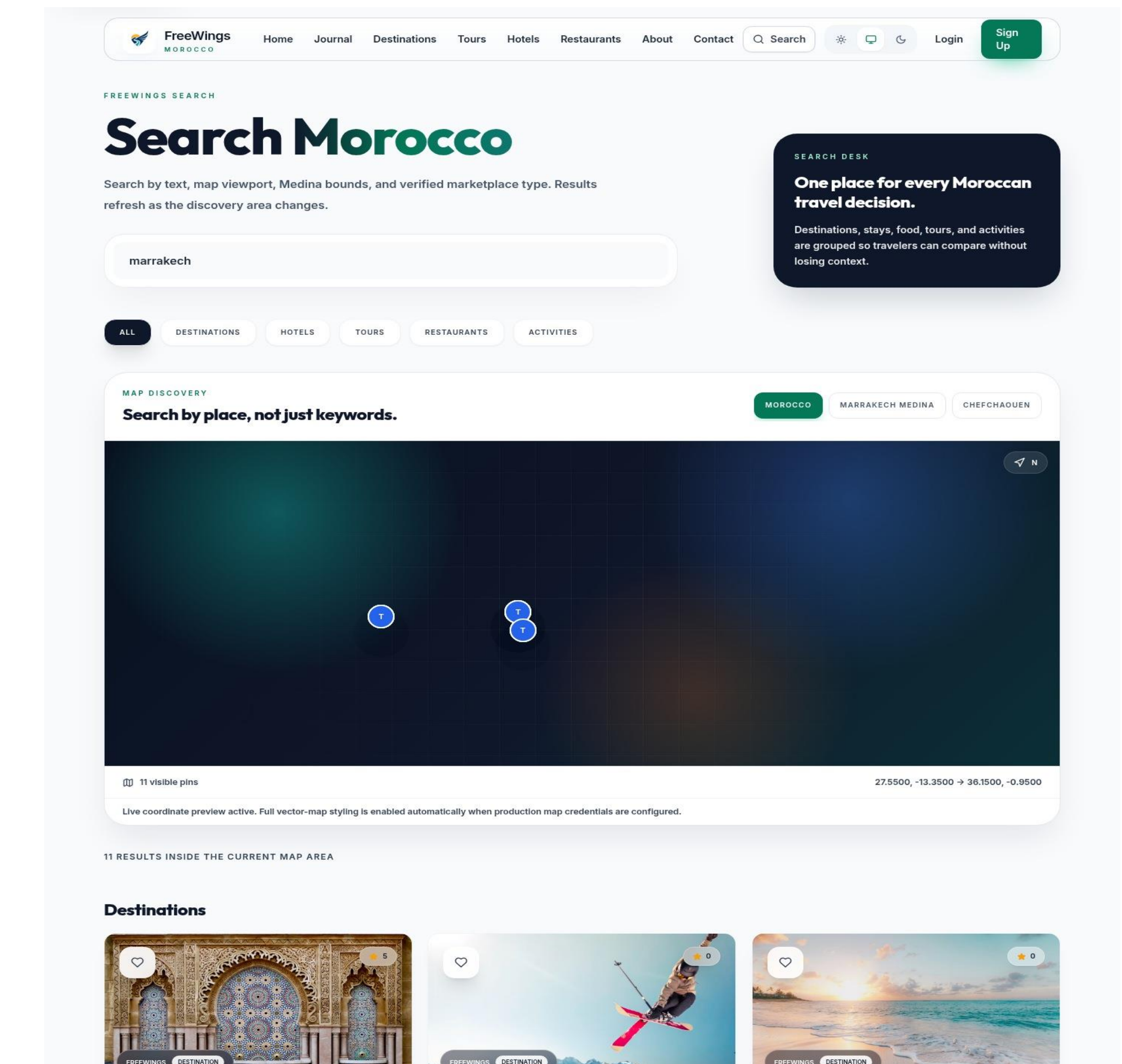 Unified search across multiple tourism domains.